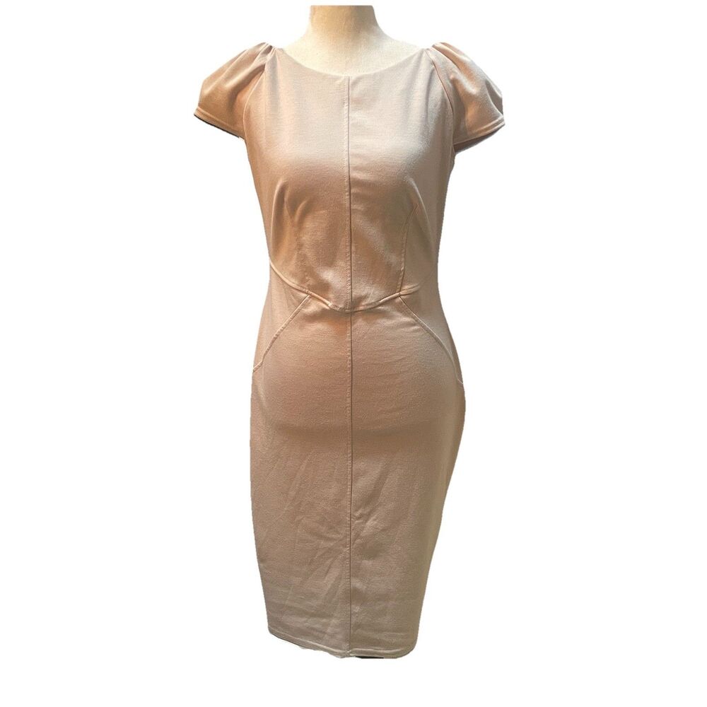 Closet London Dress Sz 6 Basque V Waist Puff Sleeve Pencil Bodycon Midi Downtown